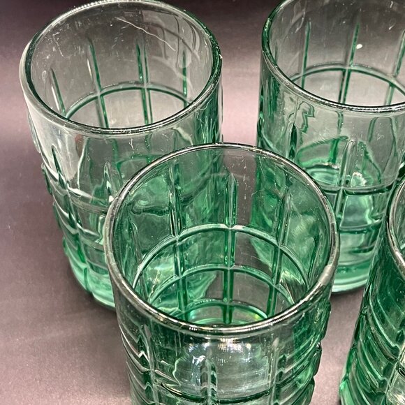 Vintage Anchor Hocking Light Green Tartan Juice Glasses Replacement 4” lot Of 4 - Picture 3 of 8